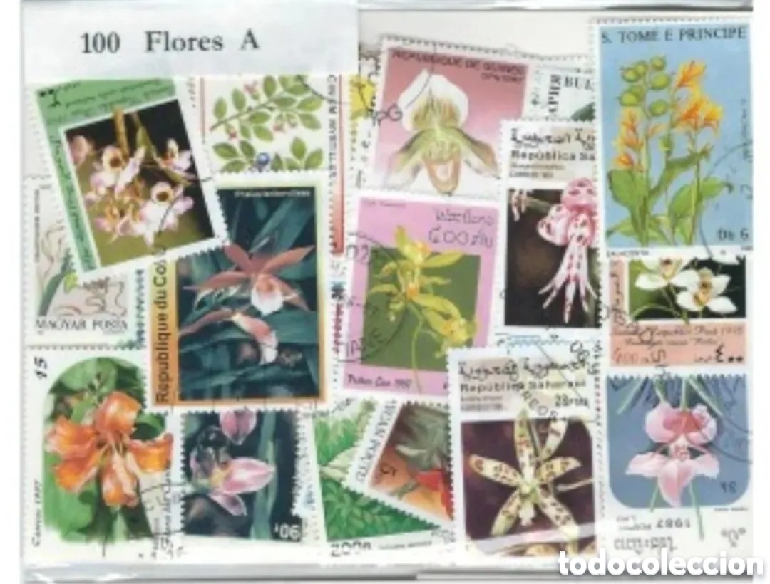 Sellos: 100 SELLOS MUNDIALES DIFERENTES (FLORES - A)