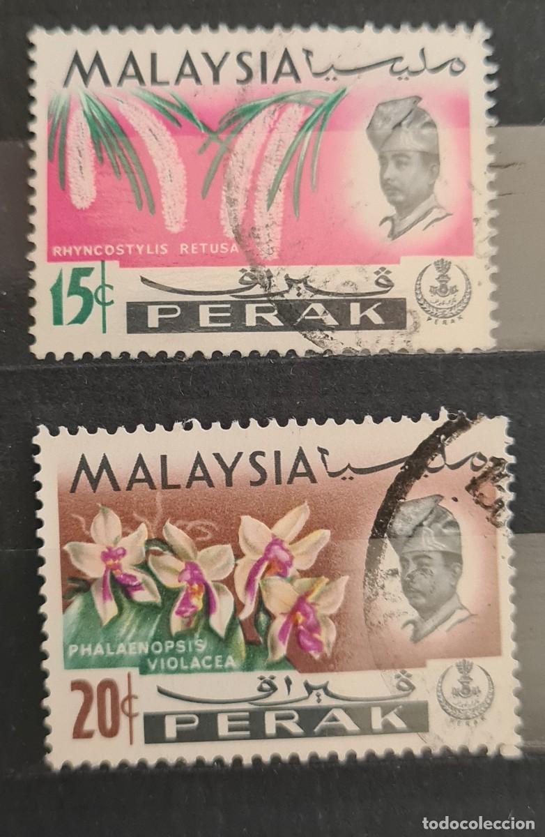 Sellos: Serie de sellos usados de Perak 1965: efigie del sult&aacute;n Abdul Jahil Idriss shah con flores diversas