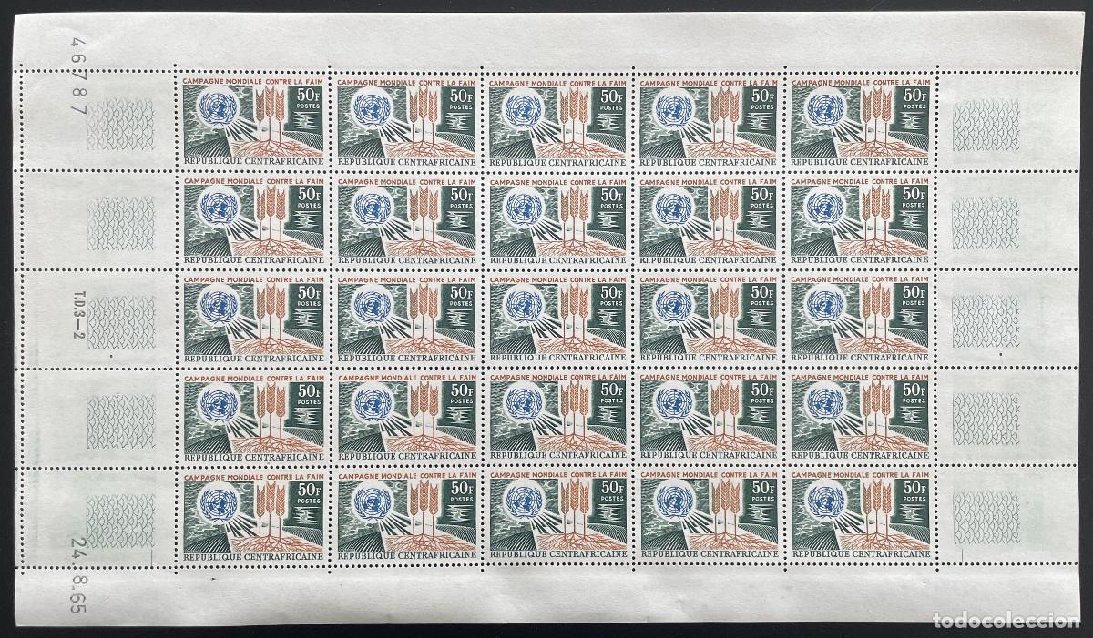 Sellos: Rep&uacute;blica Centroafricana 1965 YT 60 tabl&oacute;n Campa&ntilde;a mundial de la FAO contra el hambre (trigo)