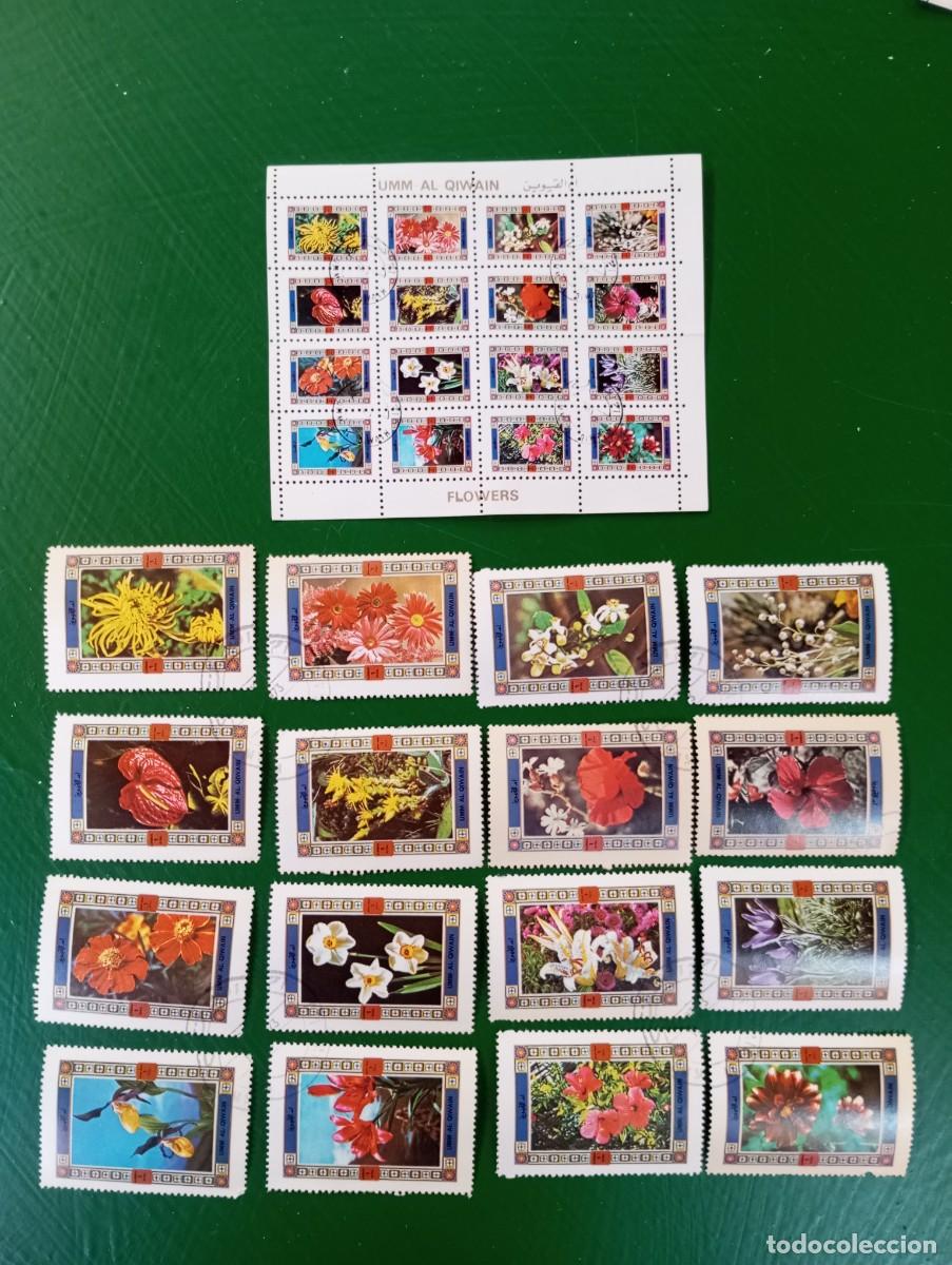 Sellos: FLORES, SERIE COMPLETA Y MI I HOJA BLOQUE CON LOS MISMOS