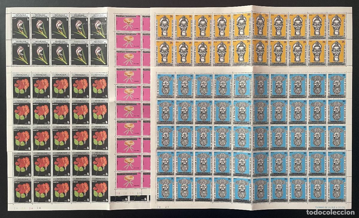 Sellos: Centroafricana 1980 YT 409-413 tabl&oacute;n sobrecargado flores m&aacute;scaras arte africano