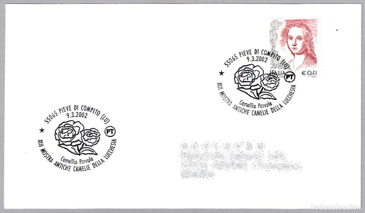 Sellos: Matasellos FLORA - EXP. CAMELIAS - CAMELLIA PARVULA. Pieve di Compito, Italia, 2002