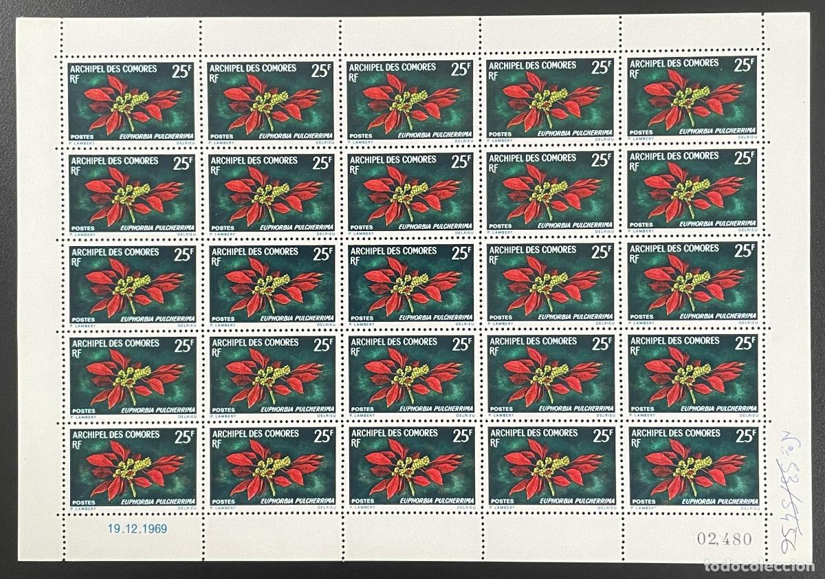 Sellos: Comoras 1970 YT 56 tablones de flores Euphorbia pulcherrima poinsettia nature