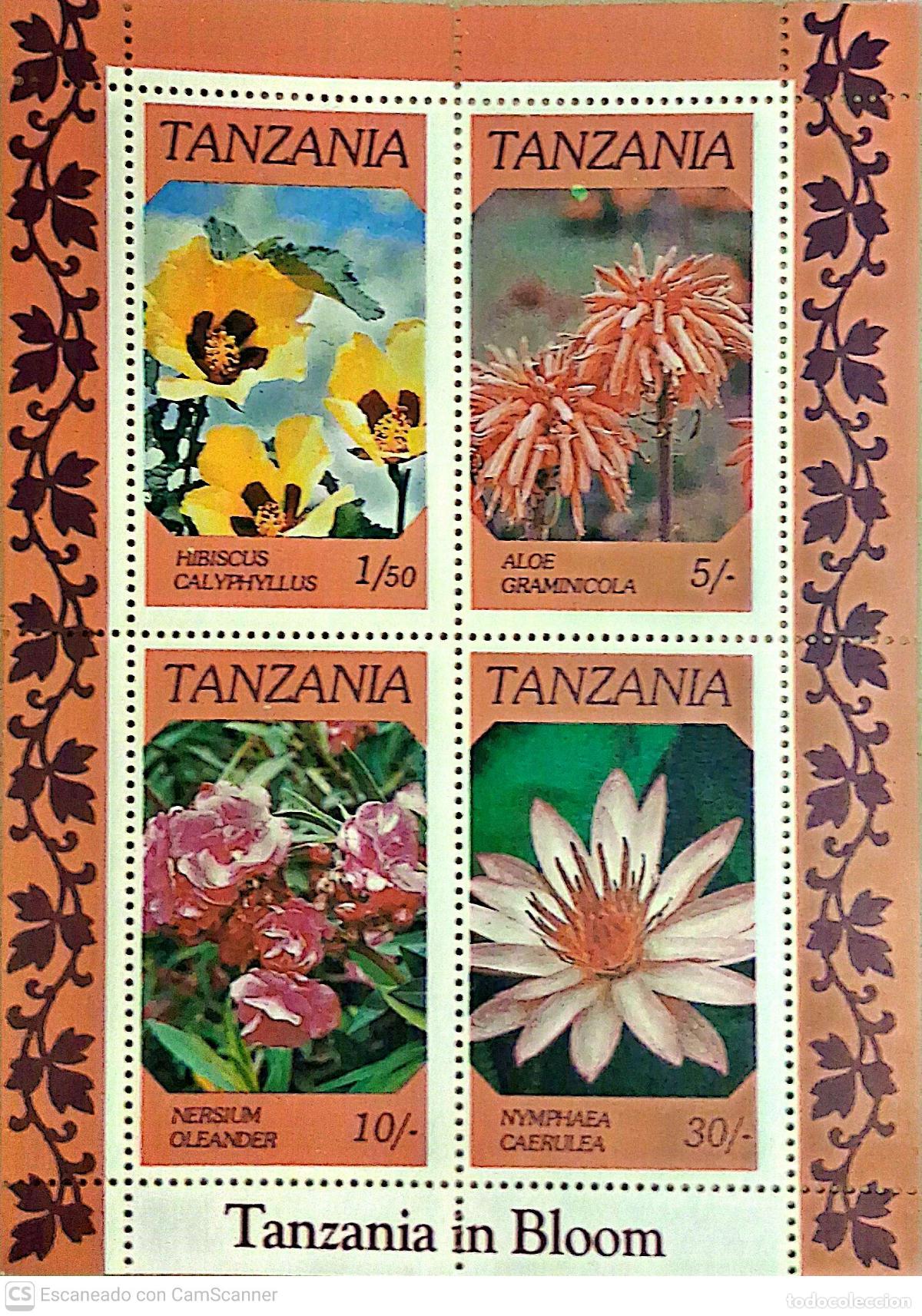 Sellos: Tanzania. HB 46 Flora: Hibiscus, aloe, nersium oleander y nymphaea caerulea. 1986. Sellos nuevos y