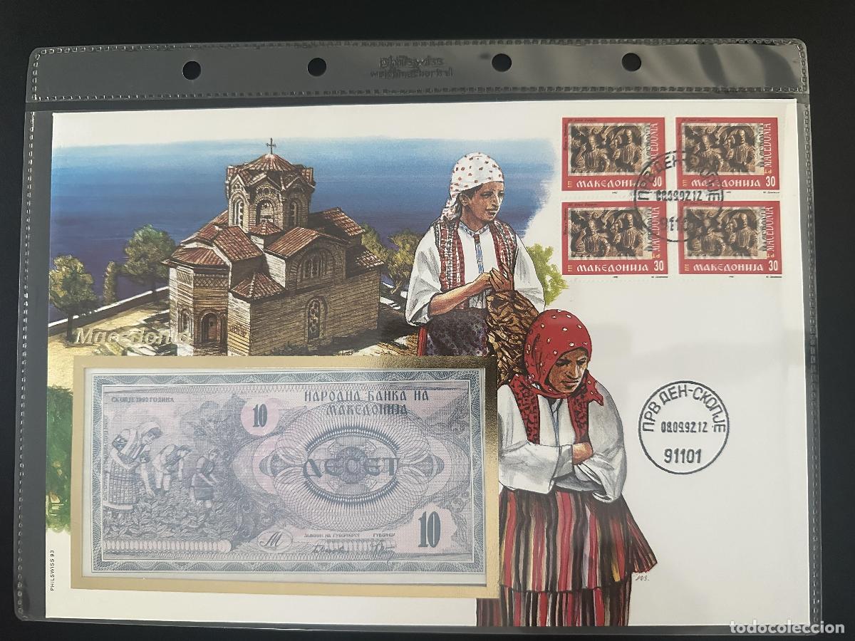 Sellos: Macedonia FDC Philswiss 1992 billete 10 denari sellos Skopje
