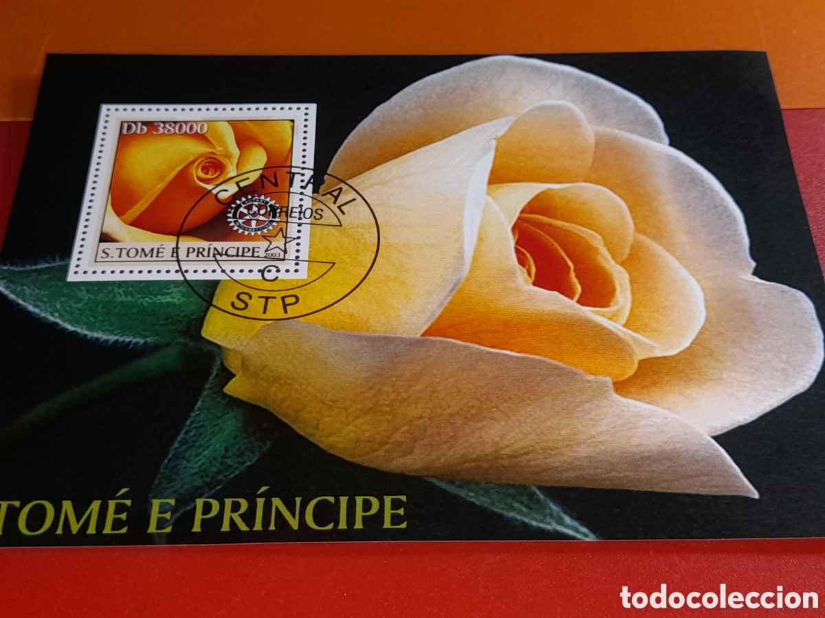 Sellos: HB Tome Pr&iacute;ncipe mtdo 2023. Rosa. Flores. Flora. Plantas. Naturaleza.