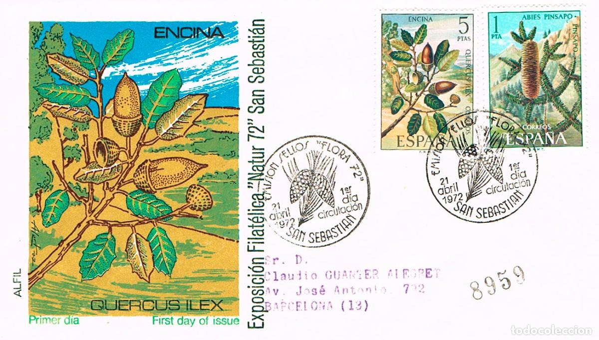 Sellos: EDIFIL 2088, ENCINA, PRIMER D&Iacute;A ESPECIAL DE SAN SEBASTIAN DE 21-4-1972 EN SOBRE DE ALFIL CIRCULADO