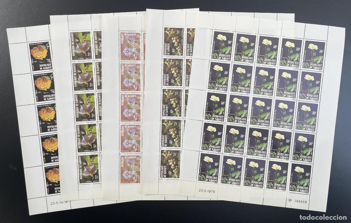 Sellos: Yibuti 1979 YT 504-508 tabl&oacute;n flores flora hibiscus higuera