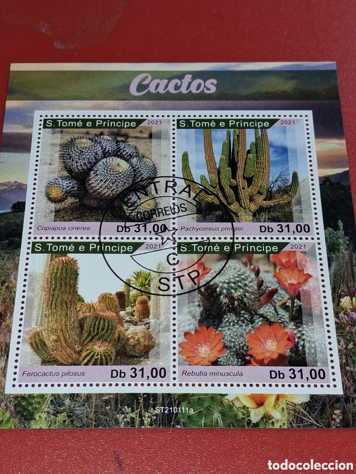 Sellos: HB Tome Pr&iacute;ncipe mtdo 20w1. Cactus. Plantas. Fauna. Naturaleza.
