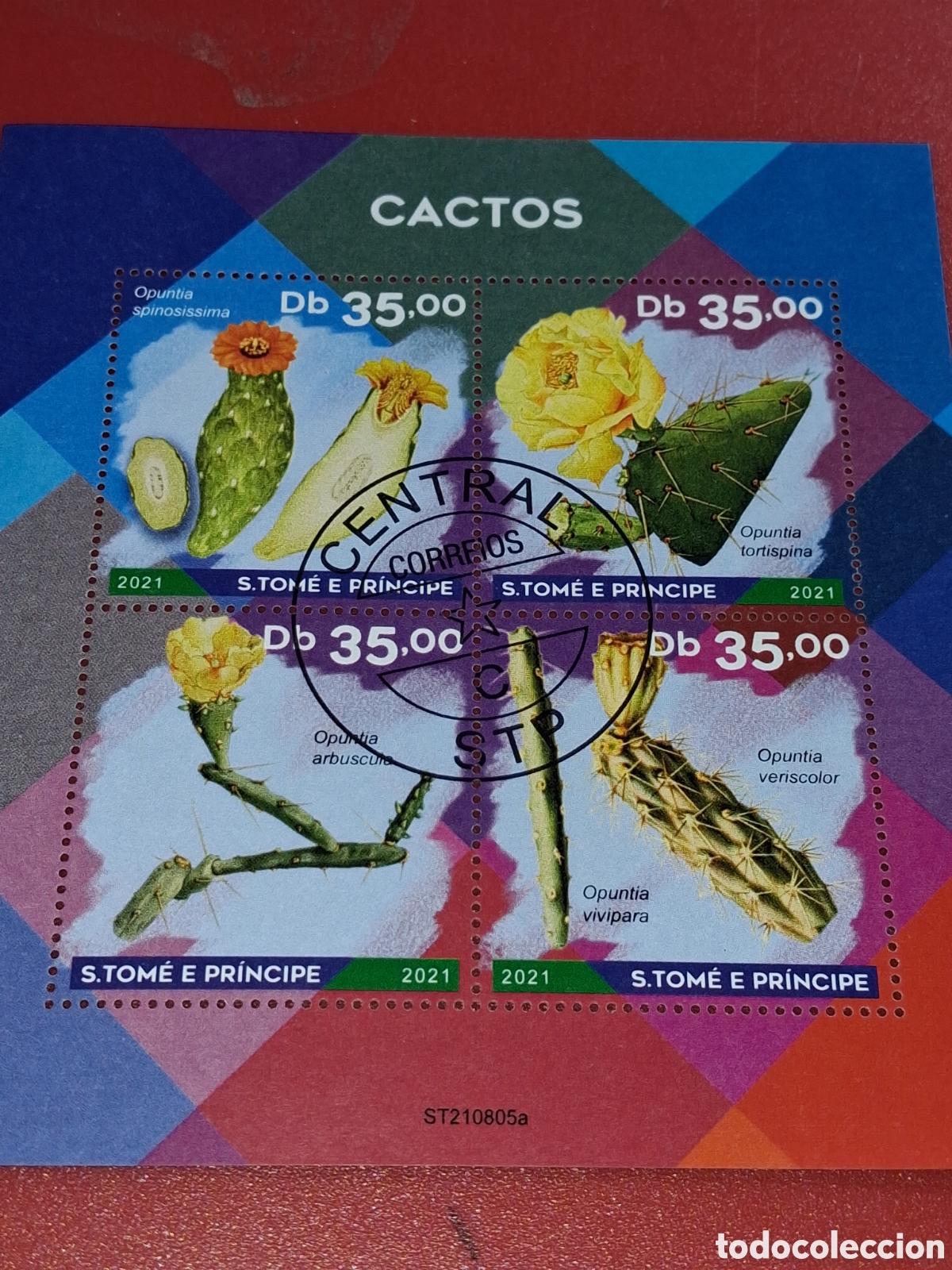 Sellos: HB Tome Pr&iacute;ncipe mtdo 2021. Cactus. Plantas. Naturaleza. Flora. Flores.