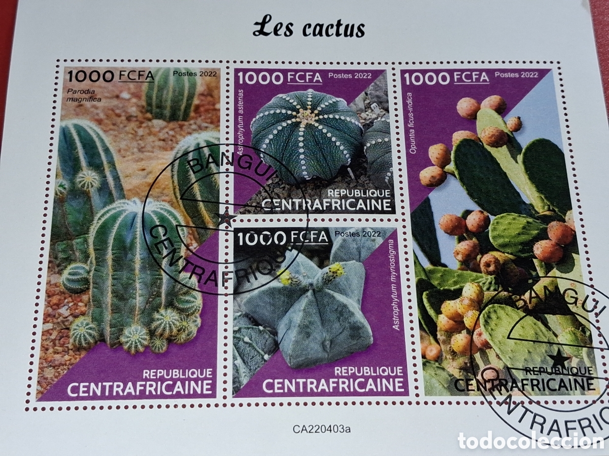 Sellos: HB Centroafricana mtdo 2022. Cactus. Plantas. Naturaleza. Flora. Desierto. Flores.