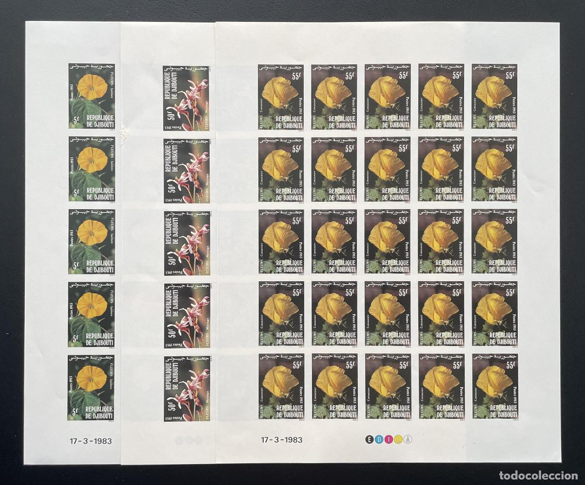 Sellos: Yibuti 1983 YT 564-566 ND tabl&oacute;n flores Ipomoea Moringa Cochlospermum