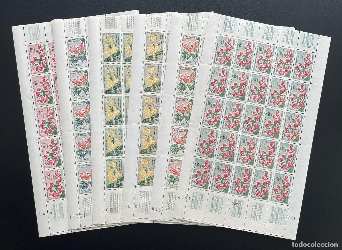 Francobolli: Gab&oacute;n 1961 YT 153-158 plancha flores tulipero flora nuevo