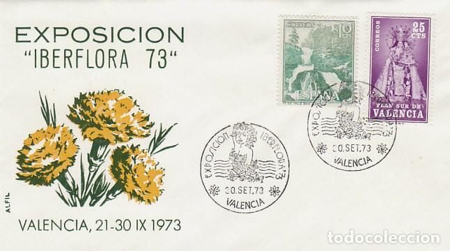 Sellos: A&Ntilde;O 1973, VALENCIA, IBERFLORA, SOBRE DE ALFIL, CLAVELES AMARILLOS