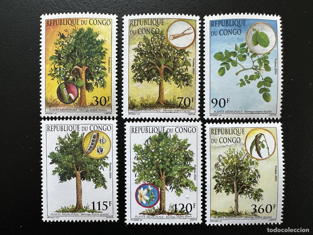 Sellos: Congo 2004 Mi. 1765-1770 Planta medicinal Moringa oleifera &aacute;rbol flor