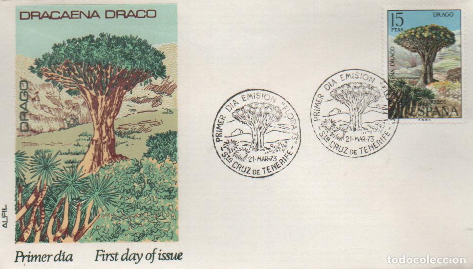 Sellos: EDIFIL 2124, FLORA ESPA&Ntilde;OLA, EL DRAGO, PRIMER DIA ESPECIAL DE SANTA CRUZ DE TENERIFE DEL 21-3-1973