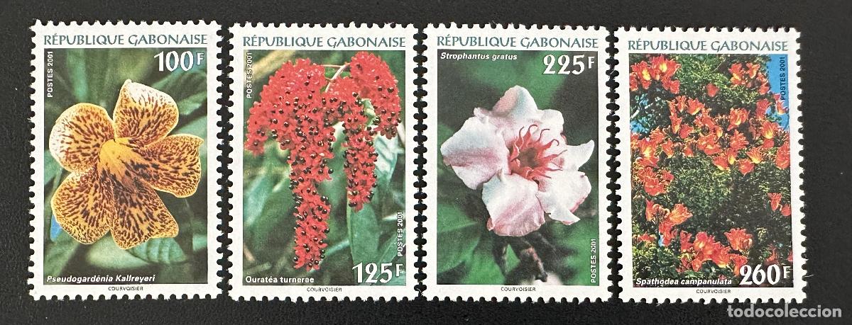 Sellos: Gab&oacute;n 2001 Mi. 1658-1661 Flores tropicales Pseudogardenia Spathodea flora