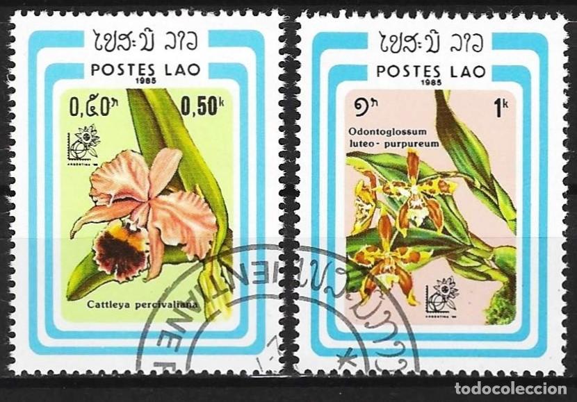 Sellos: Loas 1985 - Mi 838 & 839 - YT 643 & 644 - Flores : Orqu&iacute;deas