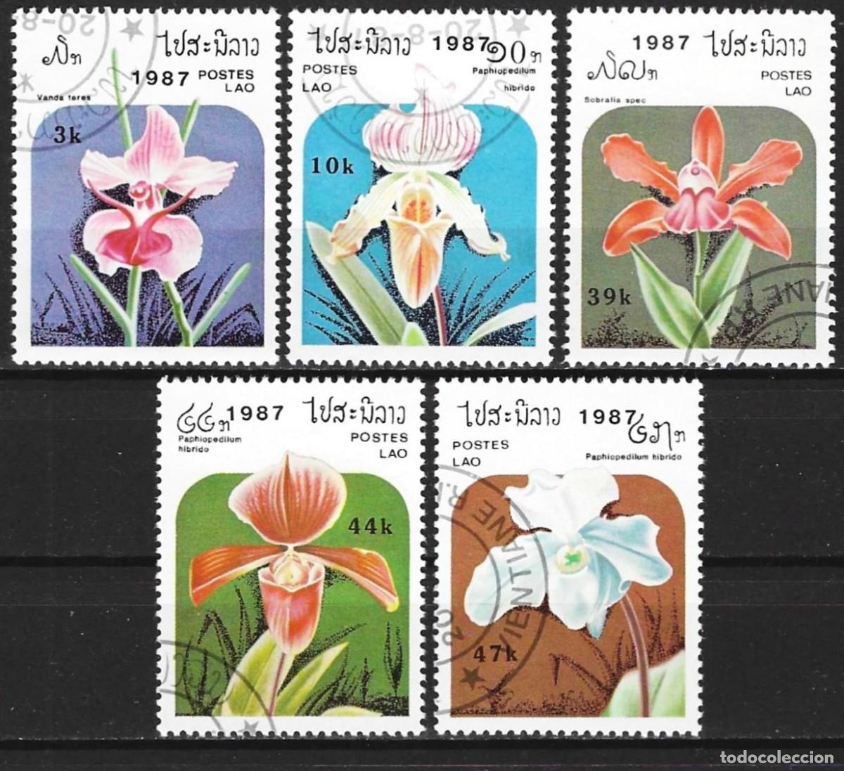 Sellos: Laos 1987 - Mi 1018... - YT 810... - Flores : Orqu&iacute;deas