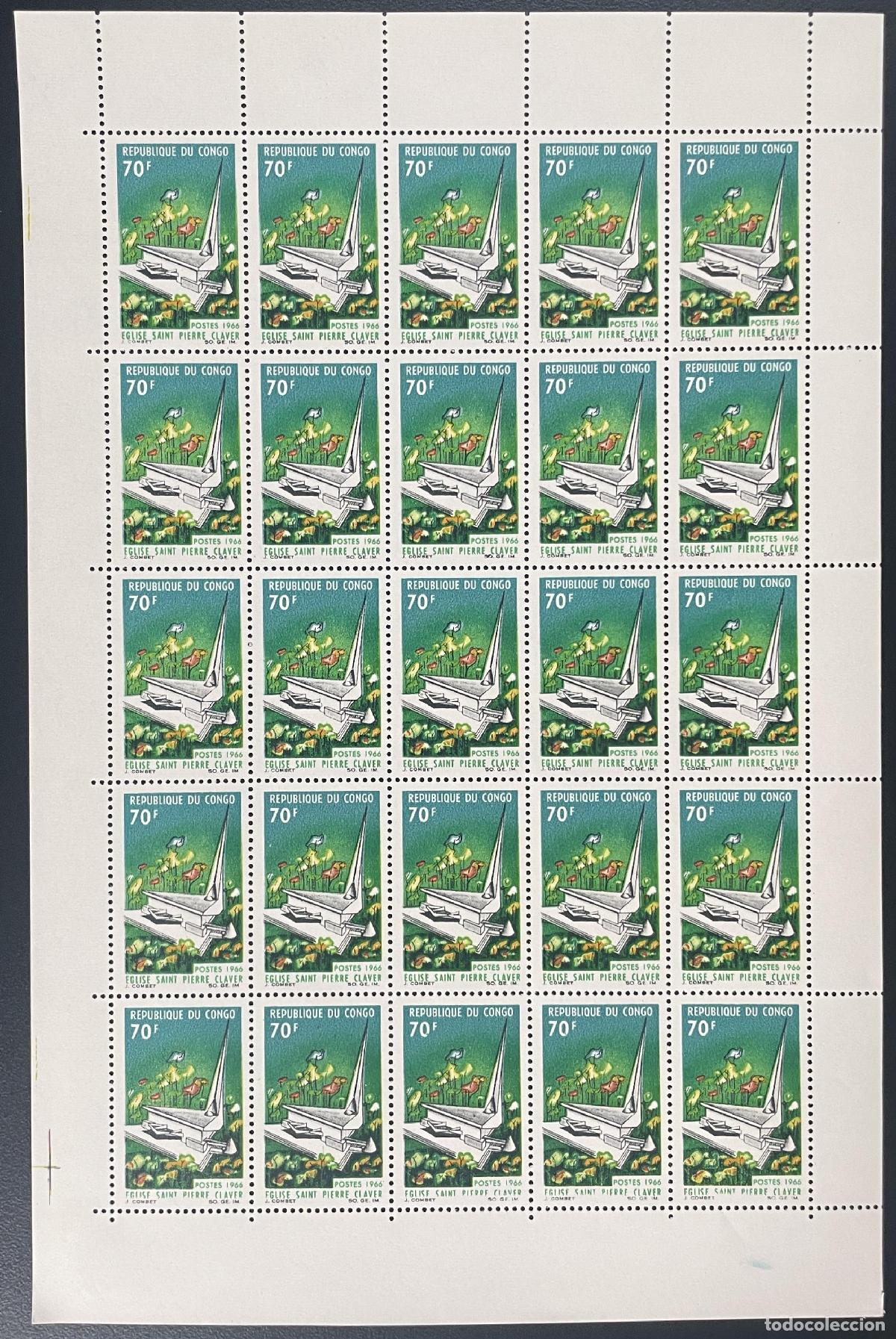 Sellos: Congo 1966 YT 188 tabl&oacute;n flores naturaleza Saint-Pierre Claver iglesia Kirche