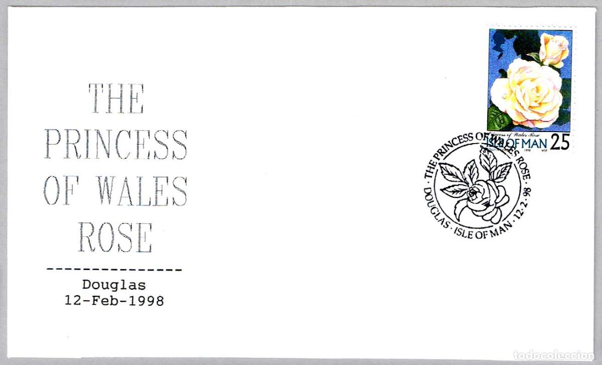 Sellos: Matasellos FLORA - ROSA PRINCESA DE GALES - PRINCESS OF WALES. Douglas, Isla de Man, 1998