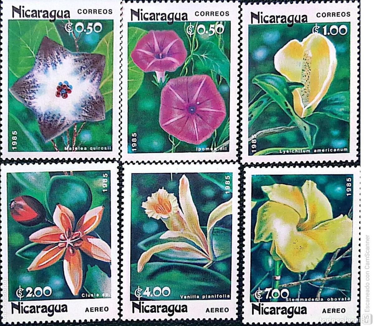Sellos: Nicaragua 1985 Ivert 1365/7 y A&eacute;reo 1090/2 *** Flora - Flores Locales