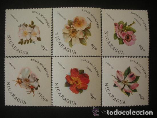 Sellos: Nicaragua 1986 Ivert 1404/6 y Aereo 1131/3 *** Flora - Rosas Salvajes