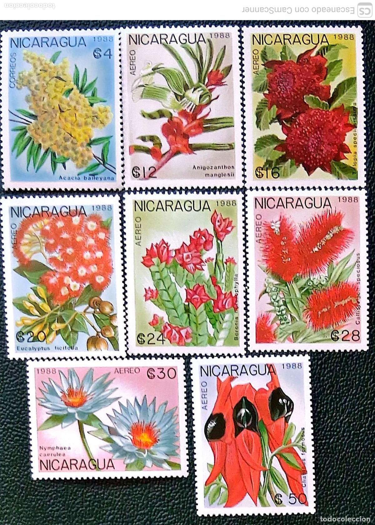 Sellos: Nicaragua 1988 Ivert 1513 y Aereo 1264/70 *** Flora - Flores Indigenas