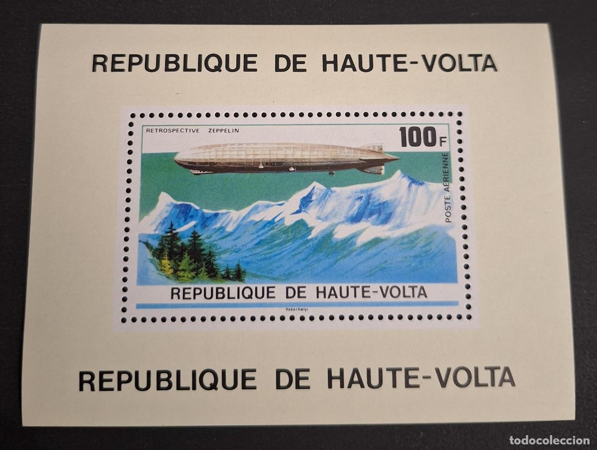 Sellos: Alto Volta 1976 Mi. 628 Bl. Retrospectiva Zeppelin dirigible monta&ntilde;as