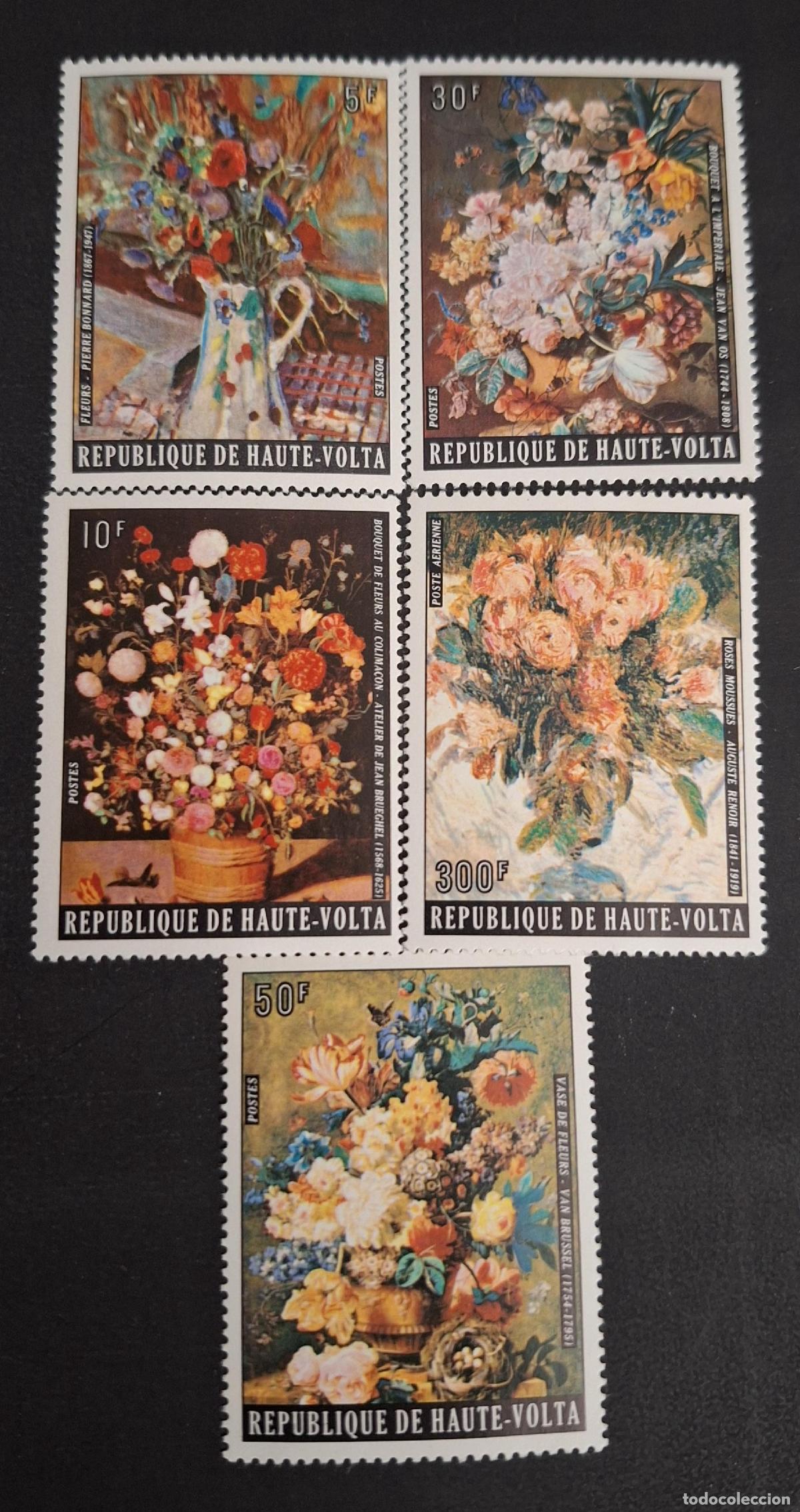 Sellos: Alto Volta 1974 Mi. 539-543 pinturas flores Bonnard Renoir Brueghel