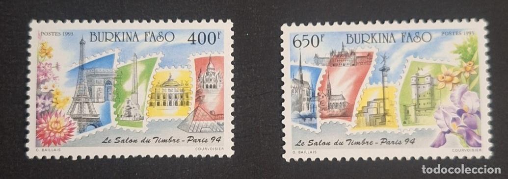 Sellos: Burkina Faso 1994 Mi. 1293-1294 Sal&oacute;n del Sello Par&iacute;s Torre Eiffel flores