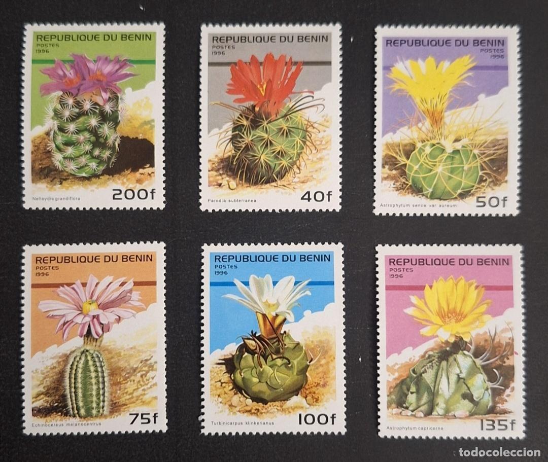 Sellos: Ben&iacute;n 1996 Mi. 824-829 cactus flores plantas suculentas Astrophytum
