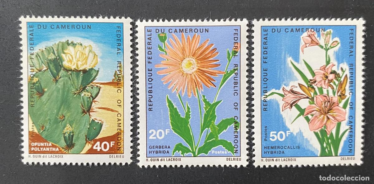 Sellos: Camer&uacute;n 1971 Mi. 645-647 flores Opuntia Gerbera Hemerocallis cactus