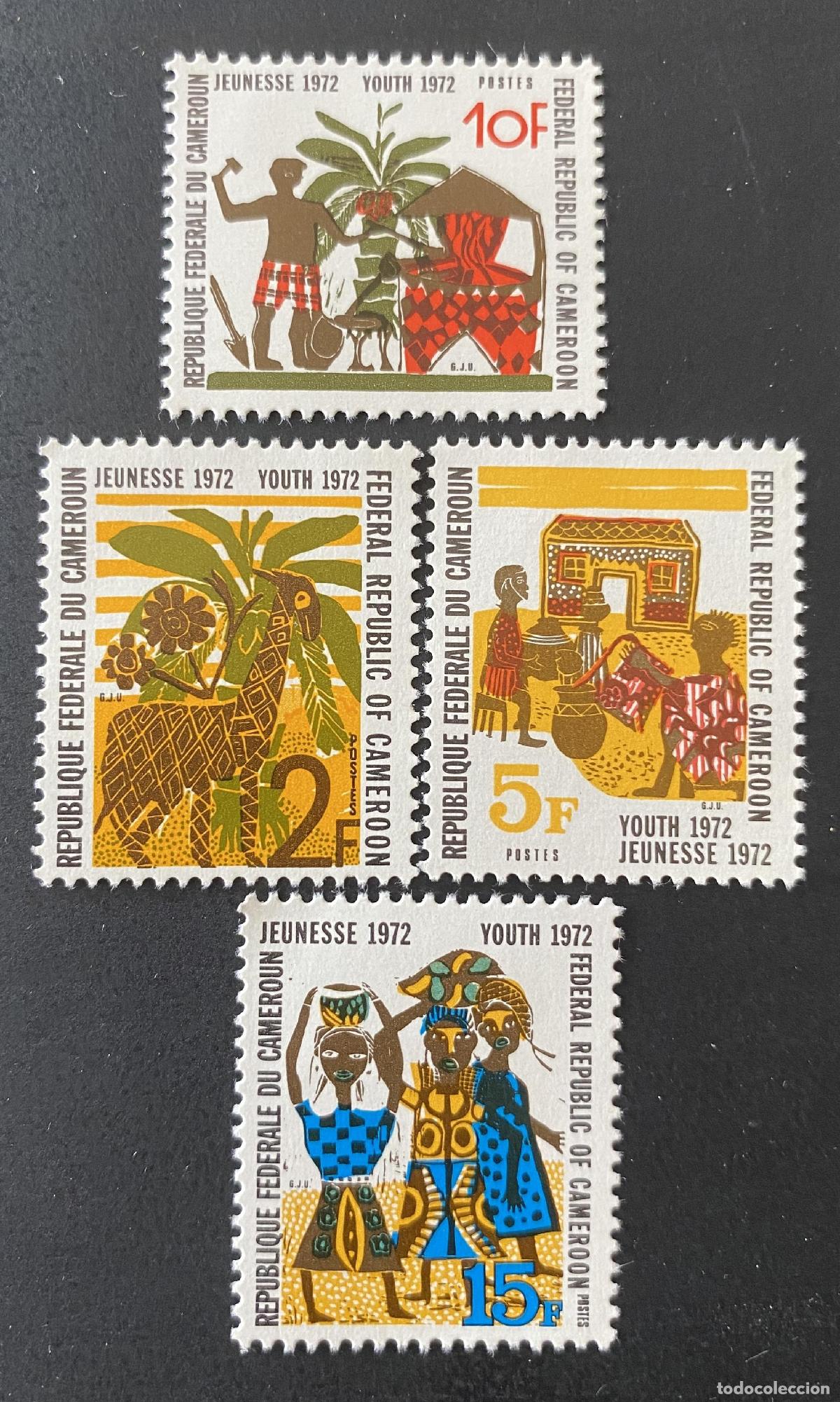Sellos: Camer&uacute;n 1972 Mi. 681-684 Juventud folclore danza trajes aldea arte
