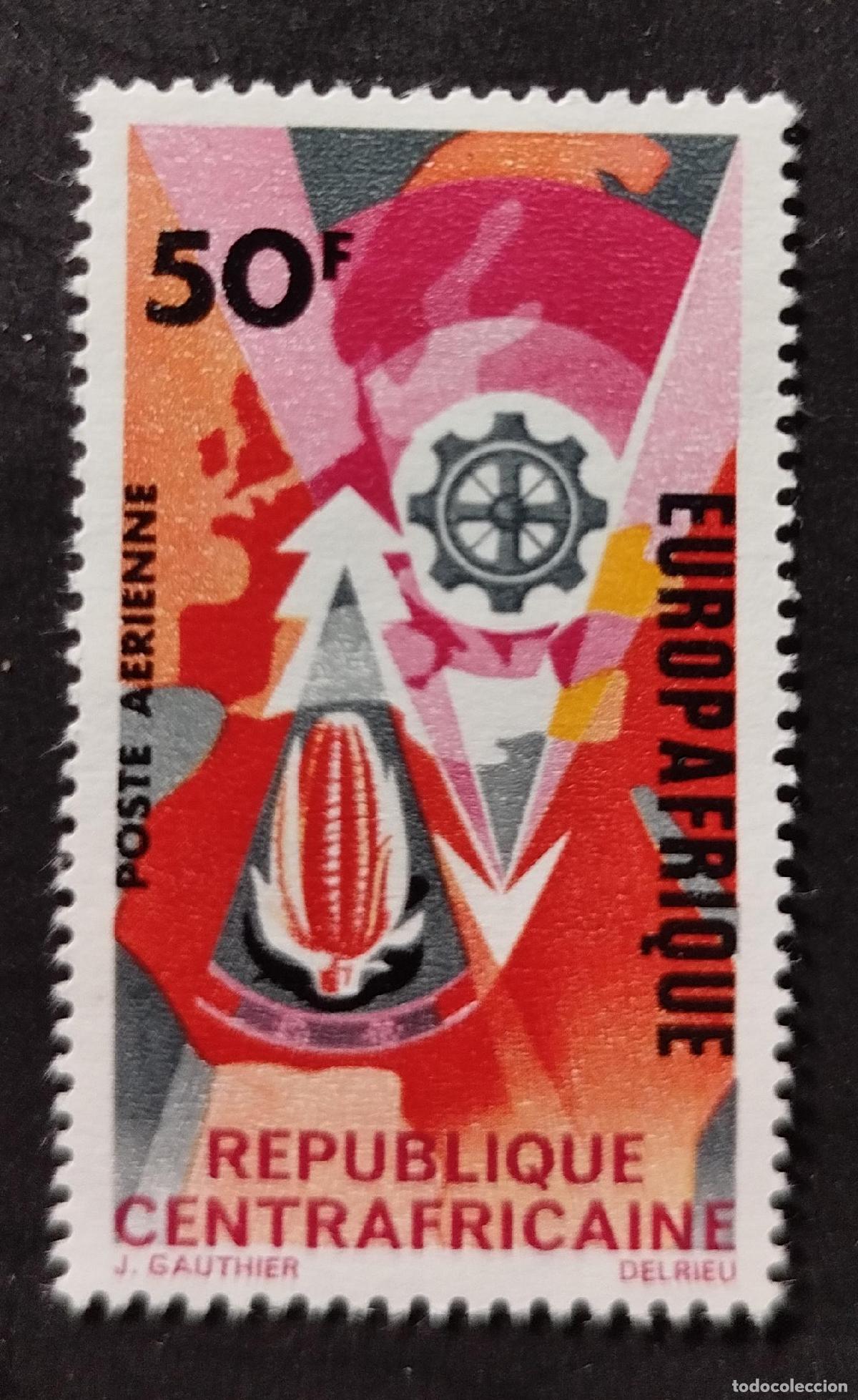 Sellos: Centro&aacute;frica 1966 Mi. 123 Europafrica a&eacute;reo cacao industria