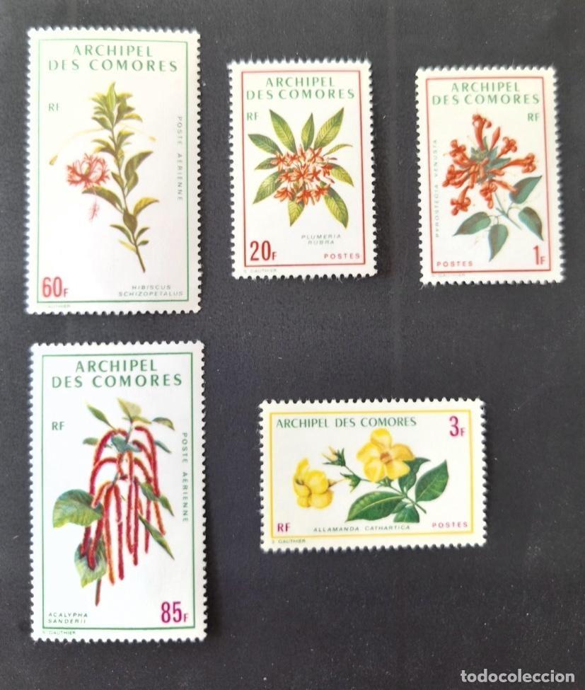 Sellos: Comoras 1969 Mi. 124-128 flores tropicales Hibiscus Plumeria Allamanda