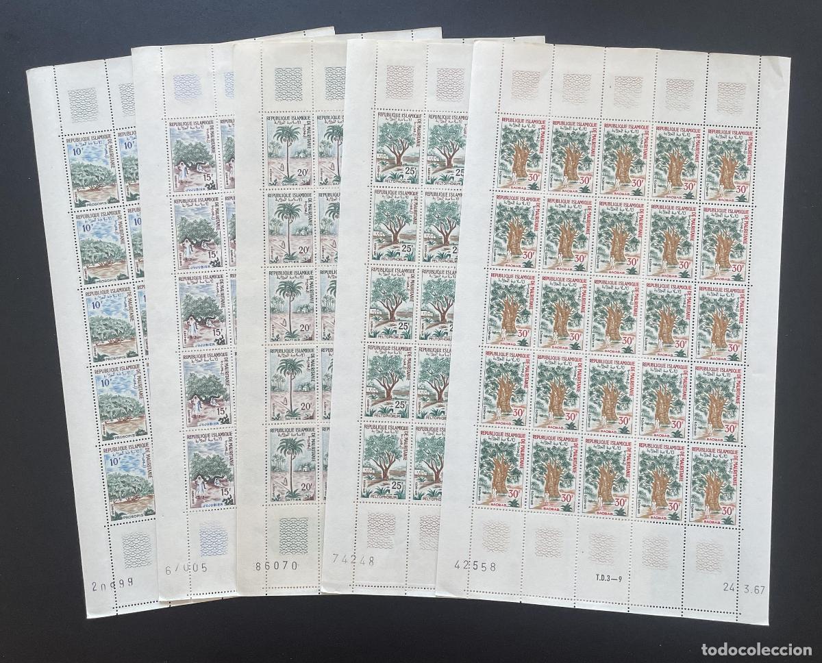 Sellos: Mauritania 1967 YT 227-231 bloque &aacute;rboles baobab datilero prosopis flora