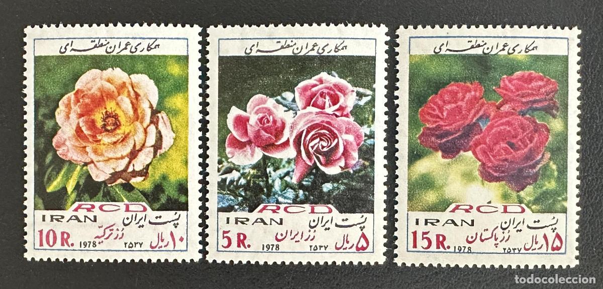 Sellos: Ir&aacute;n 1978 Mi. 1920-1922 emisi&oacute;n conjunta RCD rosas flores Pakist&aacute;n