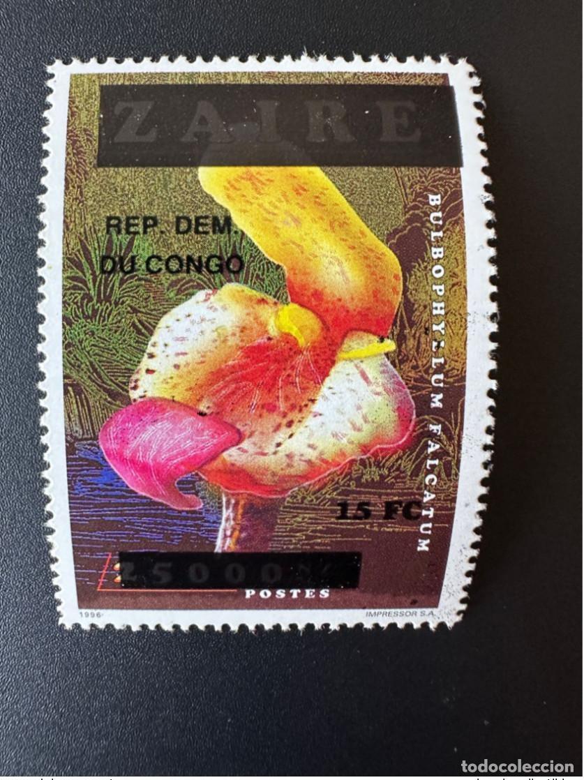 Sellos: Congo Kinshasa 2000 Mi. 1525 sobrecargada Flor de orqu&iacute;dea Zaire Bulbophyllum Falcatum