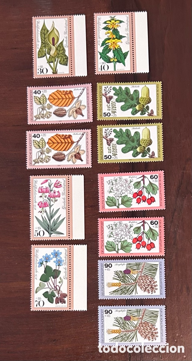 Sellos: LOTE DE 12 SELLOS. &Aacute;RBOLES Y PLANTAS DEL BOSQUE. A&Ntilde;O 1979. ALEMANIA