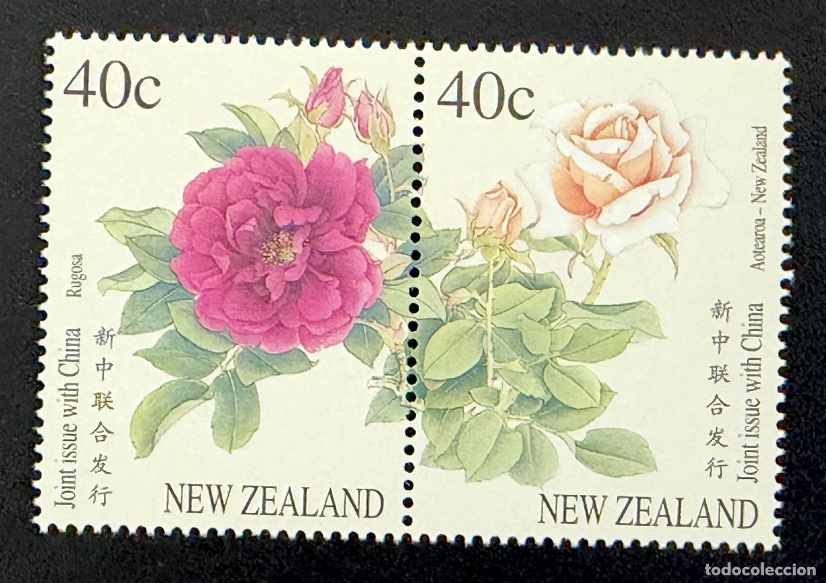 Sellos: Nueva Zelanda 1997 Mi. 1638-1639 emisi&oacute;n conjunta China rosas flores