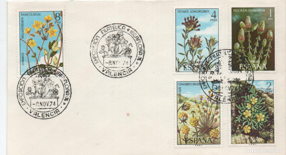 Sellos: EDIFIL 2220/4, FLORA HISPANICA, PRIMER DIA ESPECIAL DE IBERFLORA DE VALENCIA DE 8-11-1974, MODELO 3