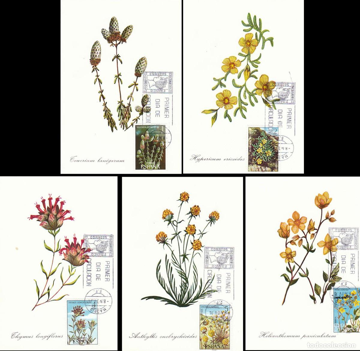 Sellos: EDIFIL 2220/4, FLORA HISPANICA, 4 TARJETAS MAXIMAS DE PRIMER DIA 8-11-1974