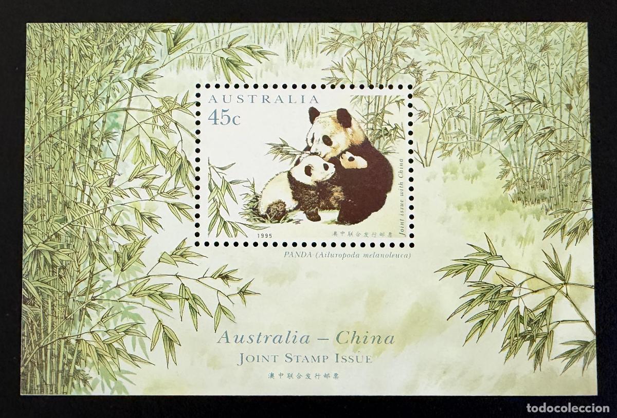 Sellos: Australia 1995 Mi. Bl. 19 emisi&oacute;n conjunta China panda gigante bamb&uacute;