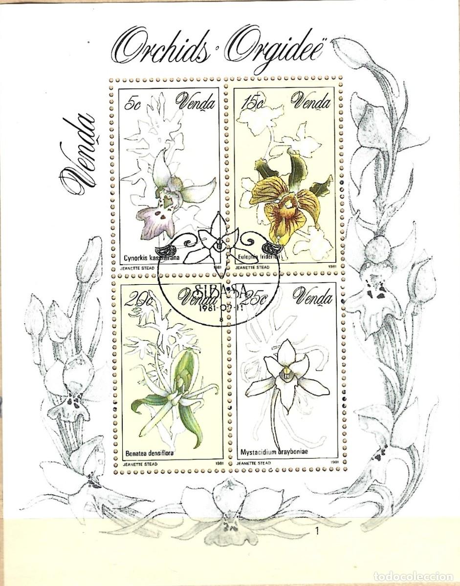 Sellos: VENDA - 1981 - BLOQUE DE 4 SELLOS - FLORES - ORQU&Iacute;DEAS CON SELLO ESPECIAL - USADO