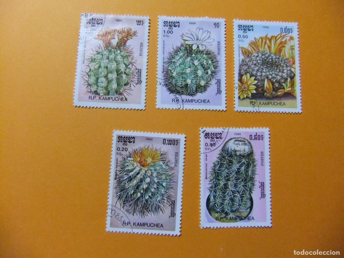 Sellos: L 172 KAMPUCHEA CAMBOYA 1986 / FLORA FLORES de CACTUS / YVERT 646 - 652 FU incompleta