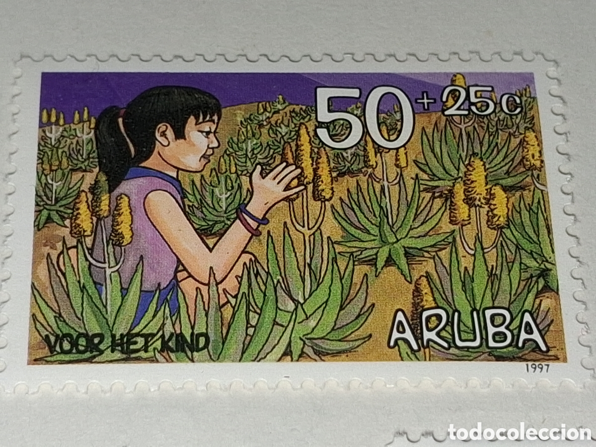 Sellos: Sello (1/3v) Aruba nuevo 1997. Pro infancia. Naturaleza. Flores. Flora. Plantas. Jard&iacute;n. Aloe.