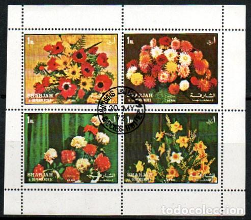 Timbres: Sharjah (Emiratos Arabes) n&ordm; 1317/20), Flores, usado en minipliego