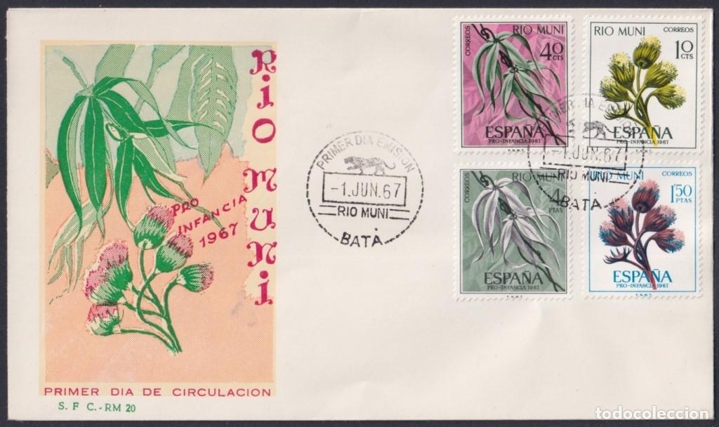 Timbres: F-EX64137 RIO MUNI SPANISH COLONIES 1967 FDC PRO CHILDREN FLOWER FLORES.