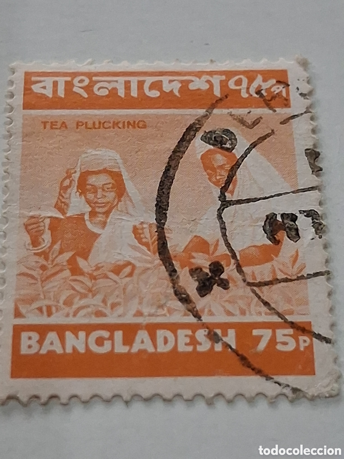 Selos: Sello (1/14v) Banglades mtdo/bgr 1973. Aspectos locales. Recolecci&oacute;n te. Agricultura. Flora. Trabajo
